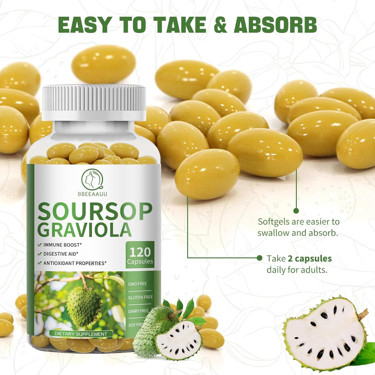 BBEEAAUU Soursop Graviola 120 Capsulas