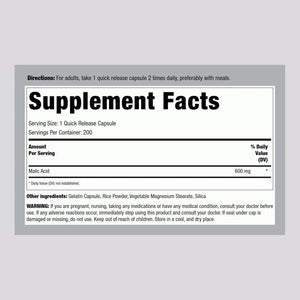 PIPING ROCK - Piping Rock Malic Acid 600Mg. 200 Capsulas - The Red Vitamin MX - Suplementos Alimenticios - {{ shop.shopifyCountryName }}