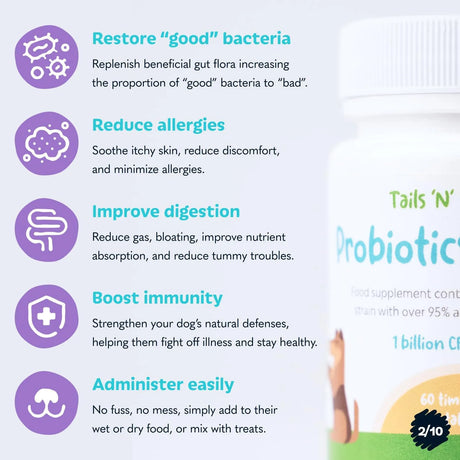 TAILS N TUMMIES - Tails N Tummies Probiotics for Dogs 60 Tabletas - The Red Vitamin MX - Probióticos Para Perros - {{ shop.shopifyCountryName }}