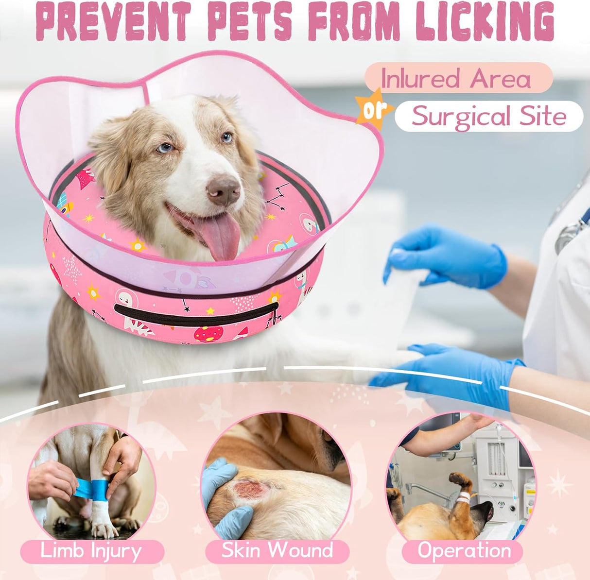 Toptakeit Elevated Inflatable Dog Cone Collar PINK XXLARGE