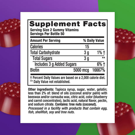 Vitafusion Extra Strength Biotin Gummy 5,000 mcg 100 Gomitas - The Red Vitamin MX - Suplementos Alimenticios - VITAFUSION