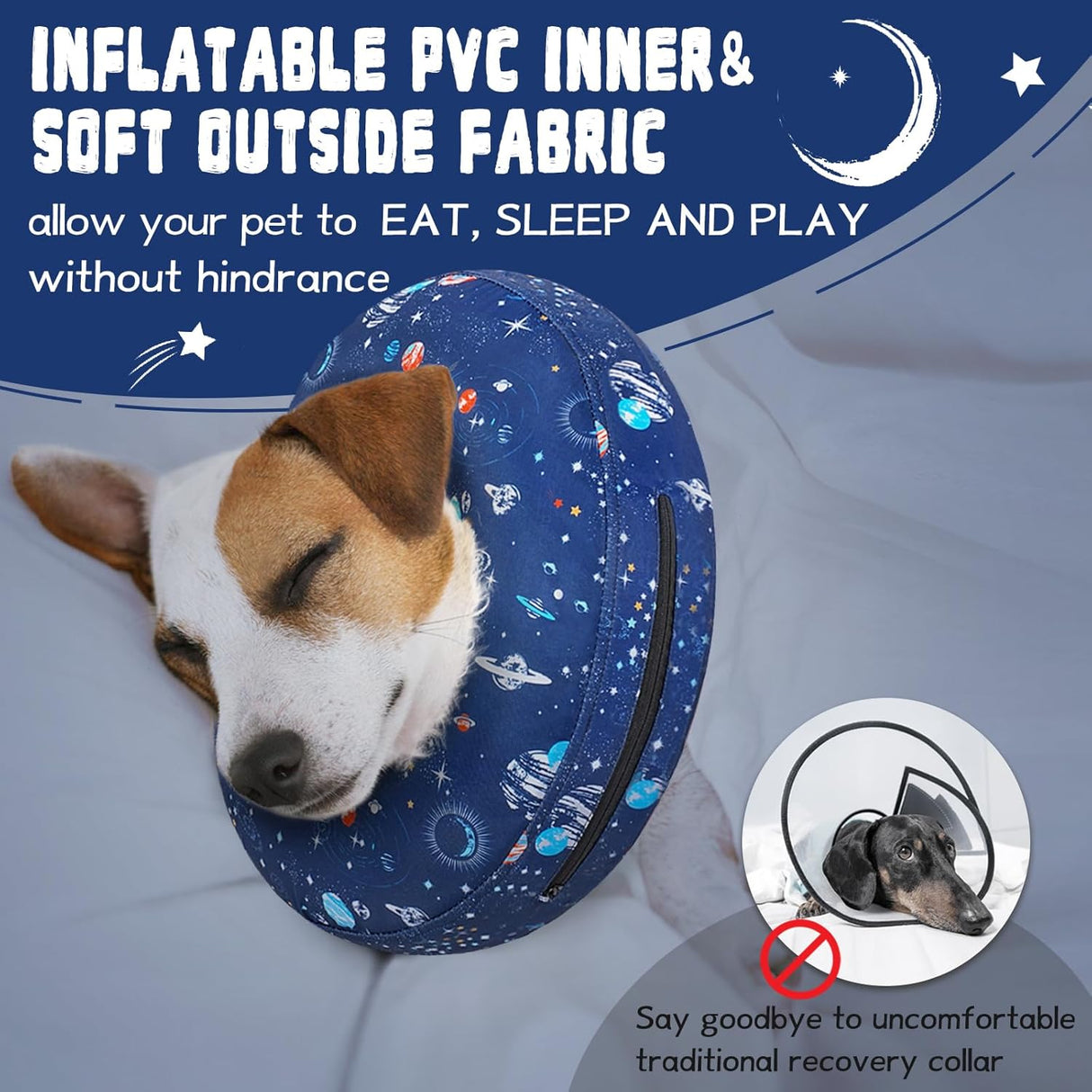 Toptakeit Elevated Inflatable Dog Collar NAVY SMALL