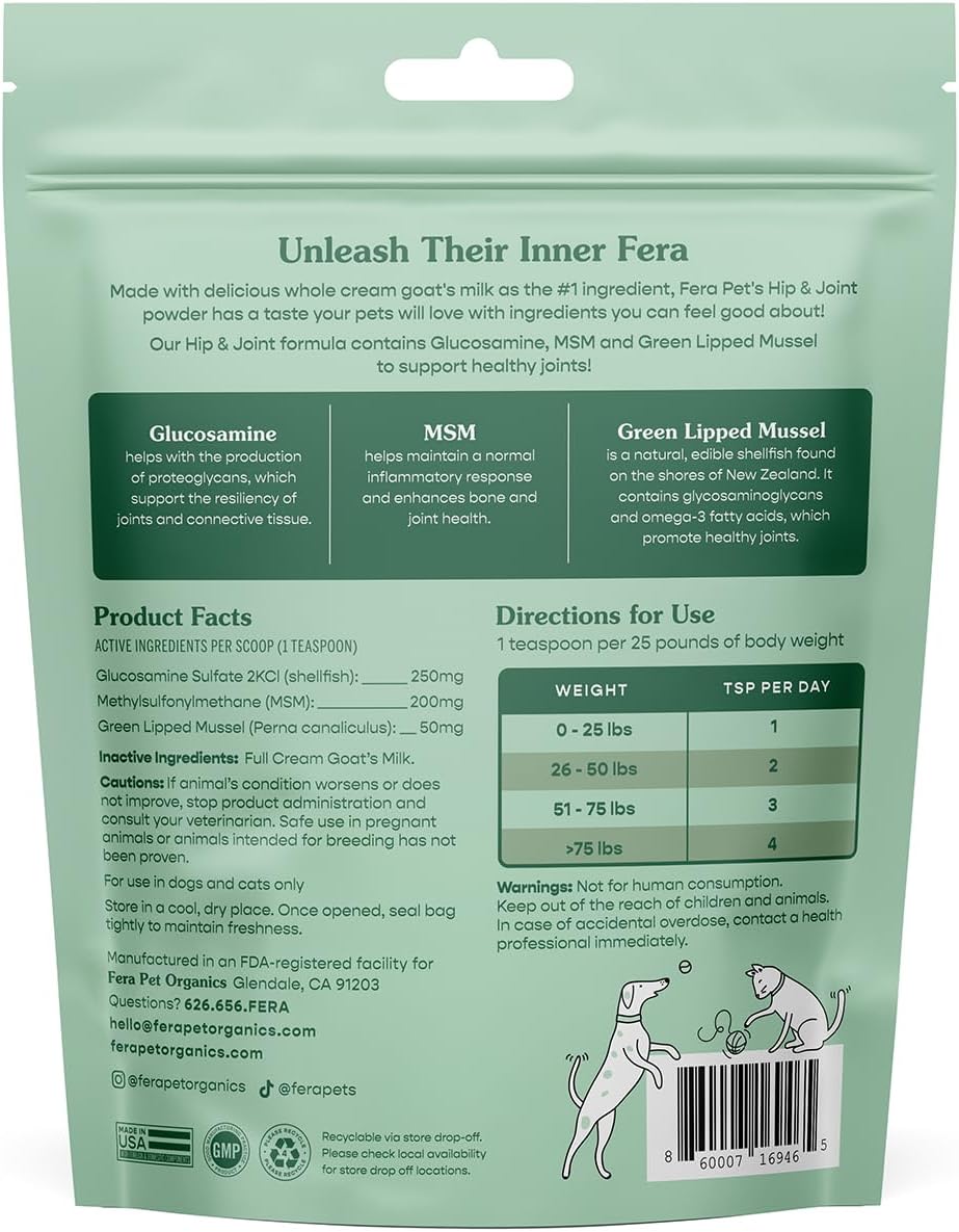 Fera Pet Organics Hip & Joint Goat Milk Cat & Dog 60 Servicios 180Gr.