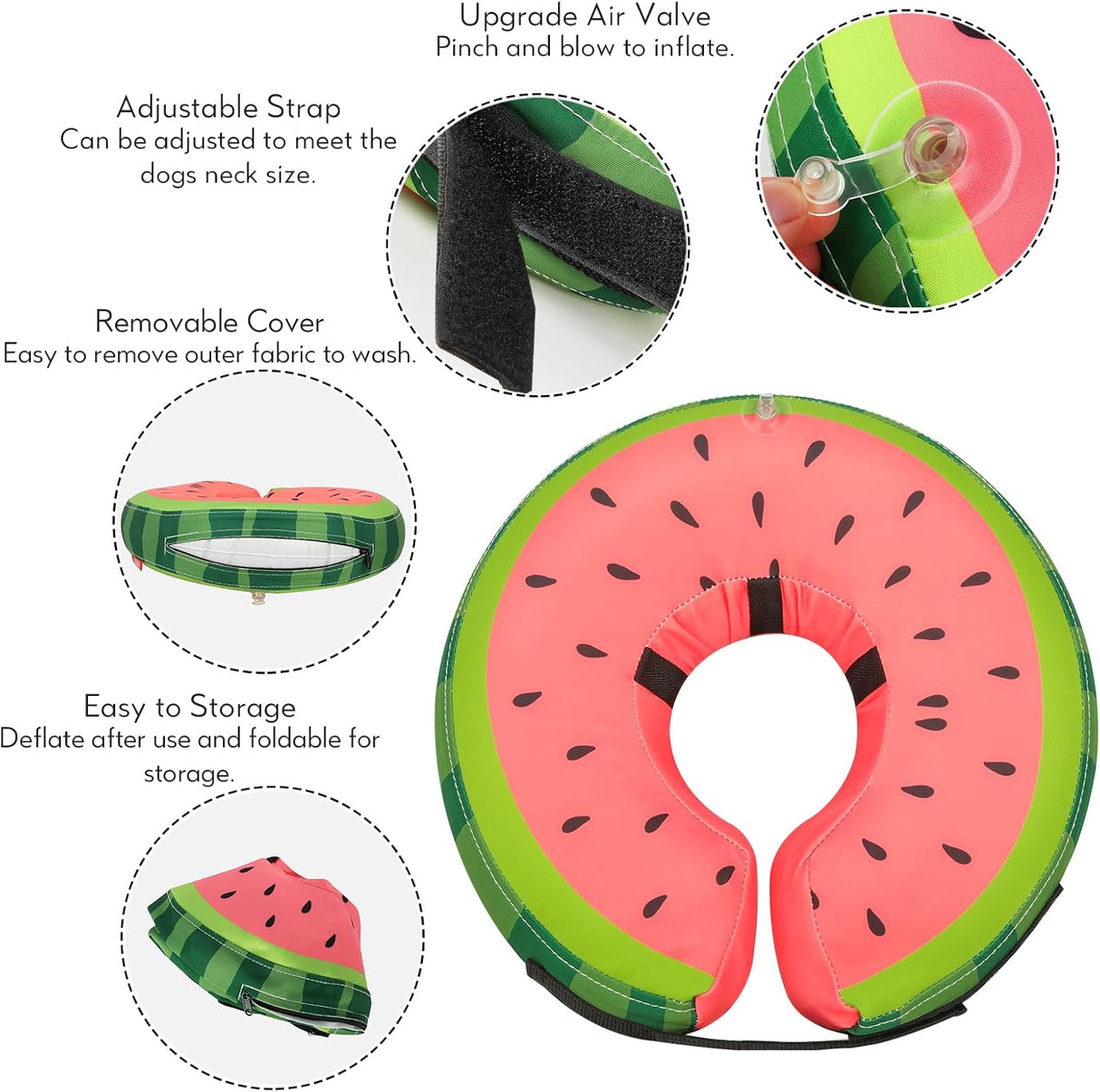 MIDOG Inflatable Dog Cone Collar Watermelon SMALL Neck 8"-11"