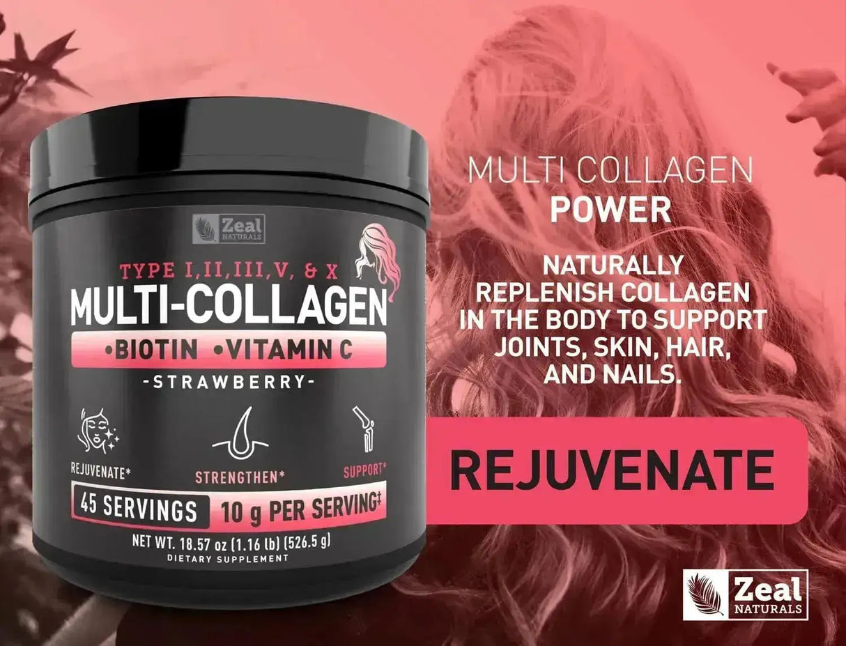 ZEAL NATURALS - Zeal Naturals Premium Multi Collagen Peptides Protein Powder Strawberry 526Gr. - The Red Vitamin MX - Suplementos Alimenticios - {{ shop.shopifyCountryName }}