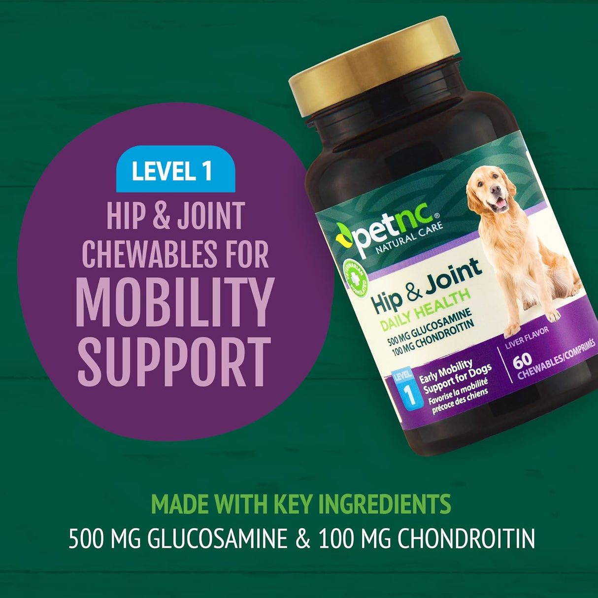 Petnc Natural Care Hip and Joint Health Early Mobility Chewables for Dogs 60 Masticables