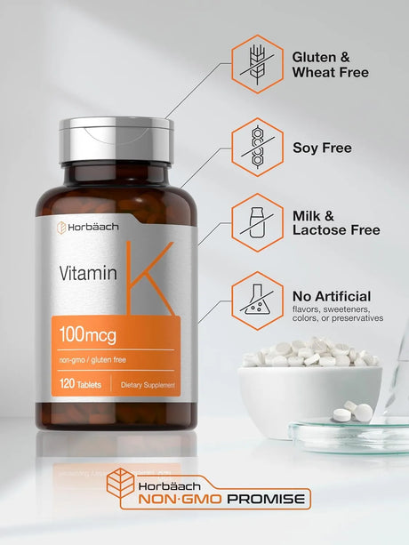 HORBAACH - Horbaach Vitamin K 100mcg 120 Tabletas - The Red Vitamin MX - Suplementos Alimenticios - {{ shop.shopifyCountryName }}