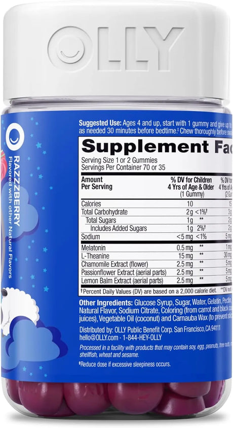 OLLY - OLLY Kids Sleep Gummies 0.5Mg. Melatonin Raspberry 70 Gomitas - The Red Vitamin MX - Suplementos Alimenticios - {{ shop.shopifyCountryName }}