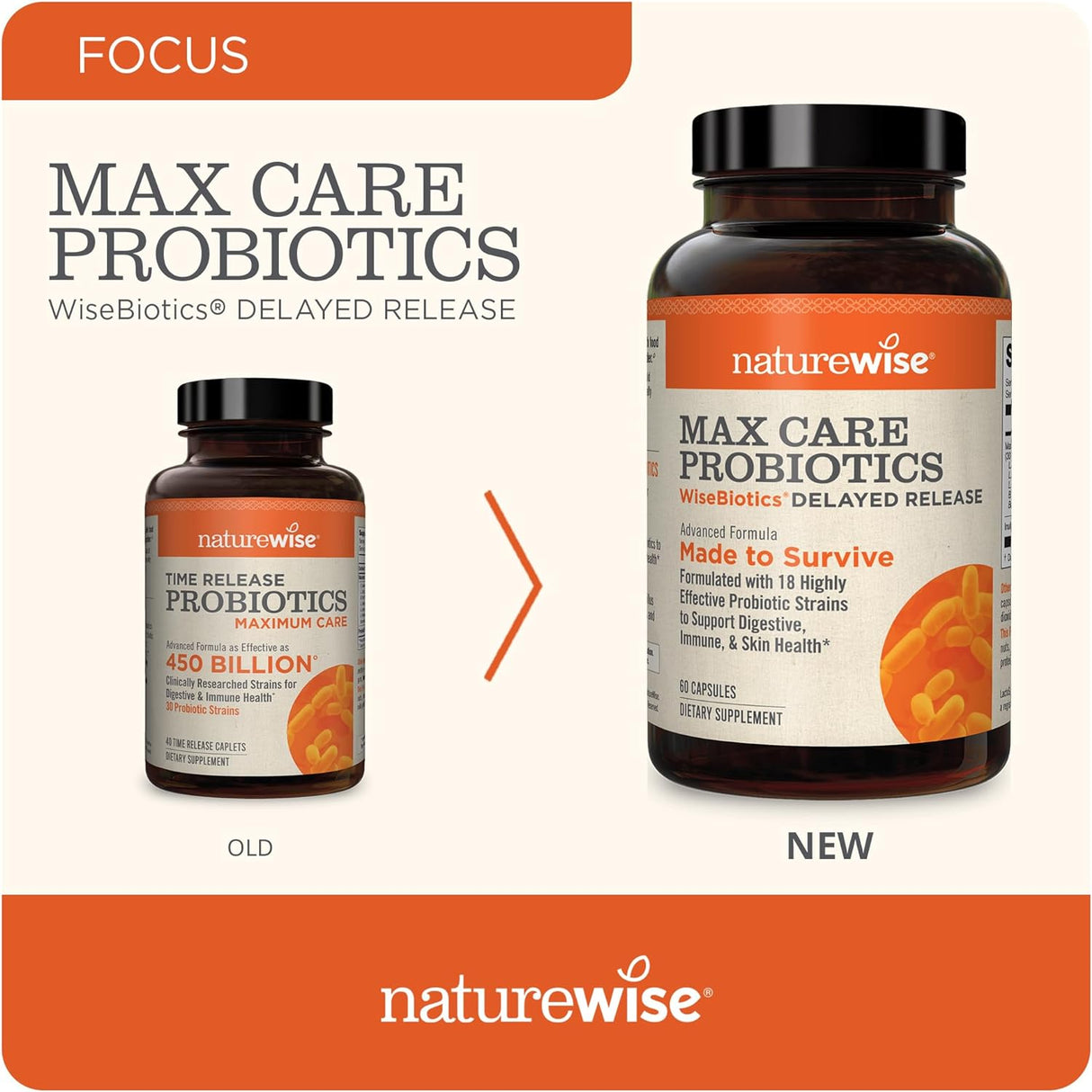 NatureWise Max Probiotics 30 Billion CFU 18 Strains With Prebiotics 60 Capsulas