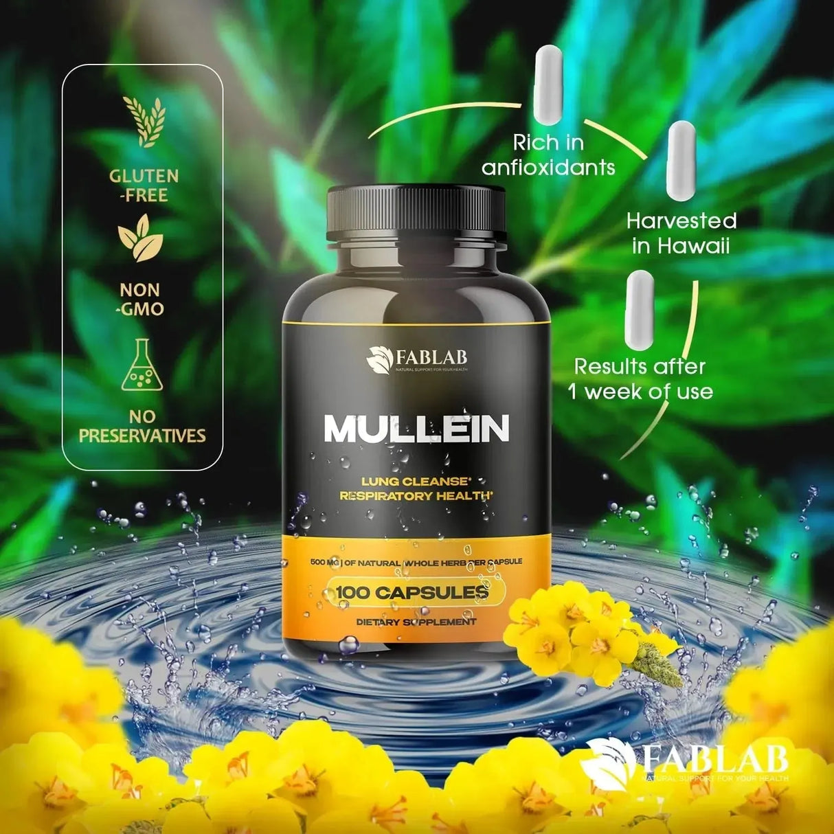 FABLAB - FabLab Mullein Leaf 500Mg. 100 Capsulas - The Red Vitamin MX - Suplementos Alimenticios - {{ shop.shopifyCountryName }}