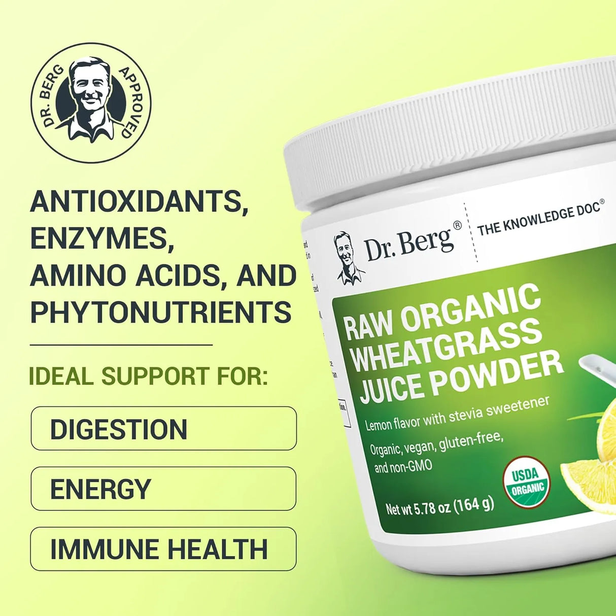 DR. BERG - Dr. Berg Raw Wheatgrass Powder 60 Servicios Lemon Flavor 164Gr. - The Red Vitamin MX - Suplementos Alimenticios - {{ shop.shopifyCountryName }}