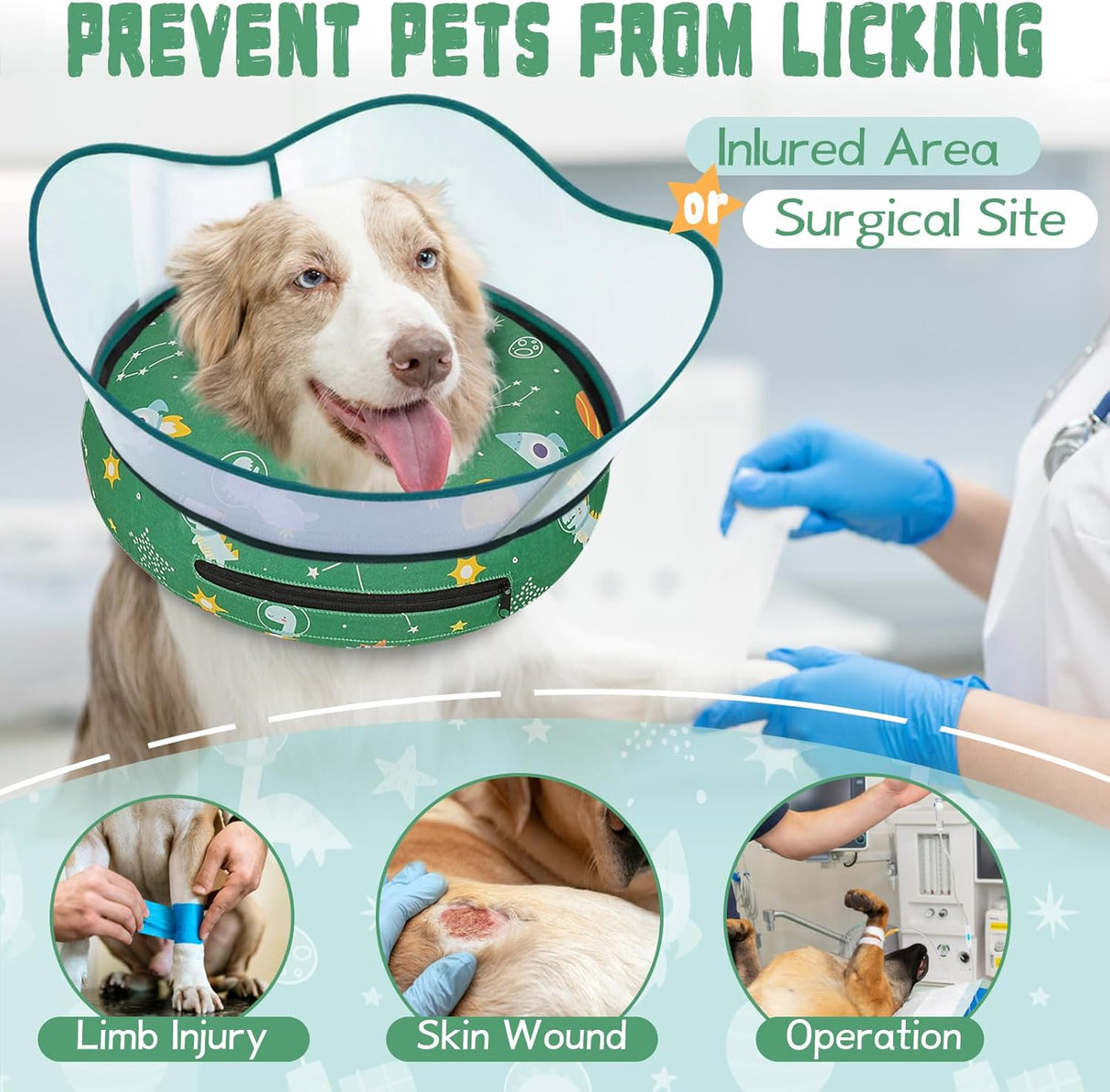 Toptakeit Elevated Inflatable Dog Cone Collar GREEN XXLARGE