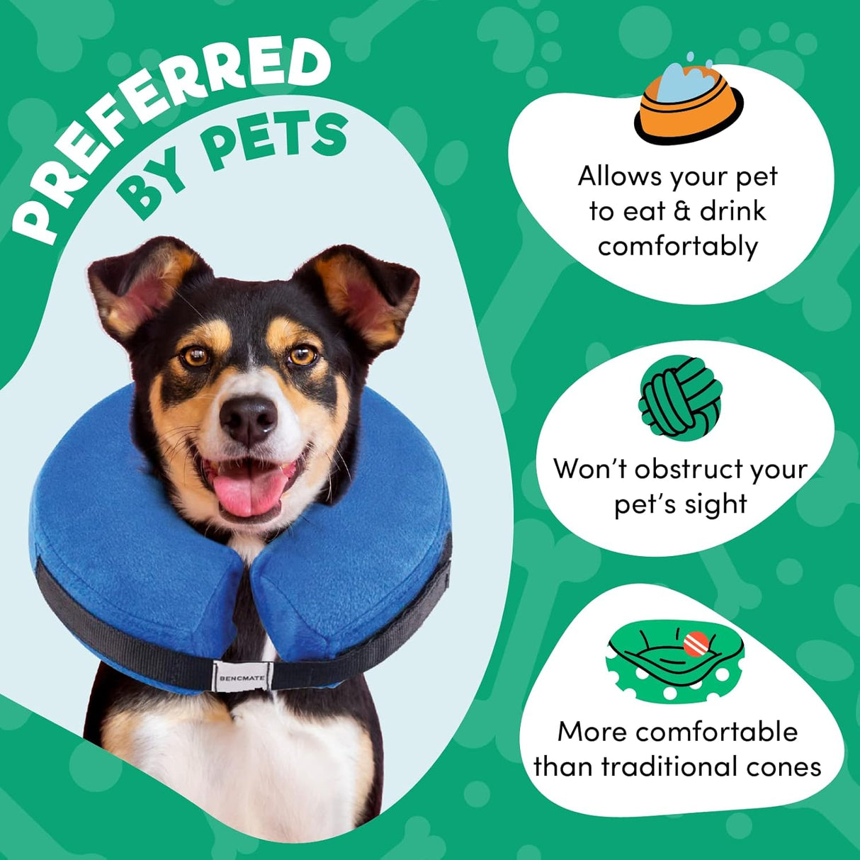 BENCMATE Inflatable Dog Cone Collar Alternative LARGE PLUS Blue