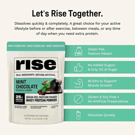 RISE - Rise Whey Protein Powder Grass Fed Mint Chocolate 1.1 Kg. - The Red Vitamin MX - Suplementos Alimenticios - {{ shop.shopifyCountryName }}