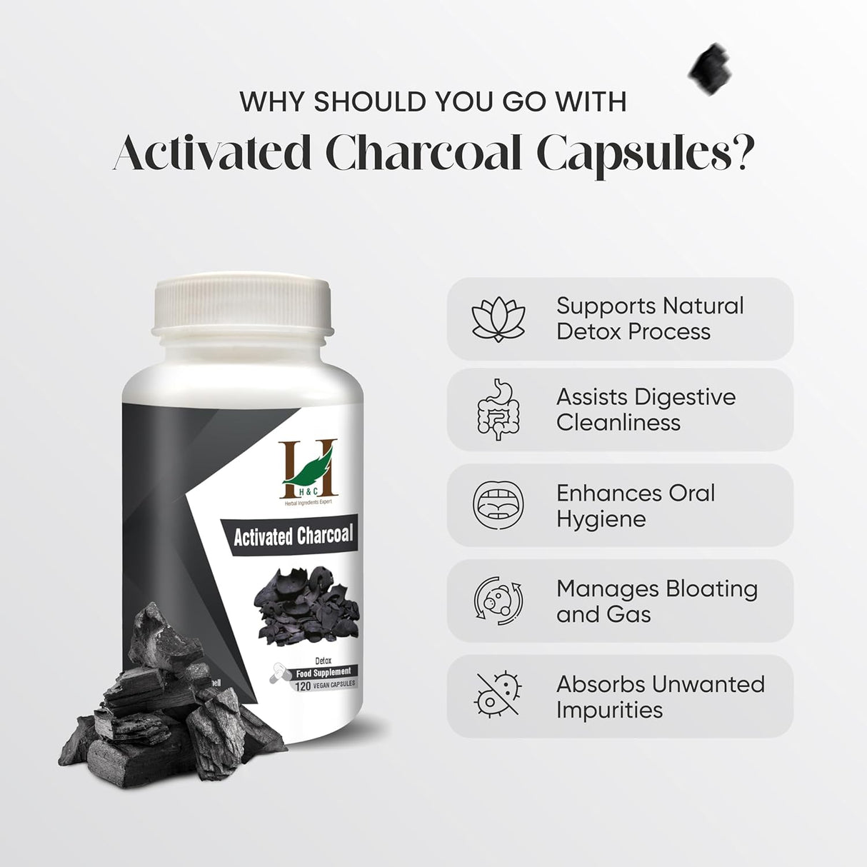 H&C HERBAL INGREDIENTS EXPERT Activated Charcoal 350Mg. 120 Capsulas