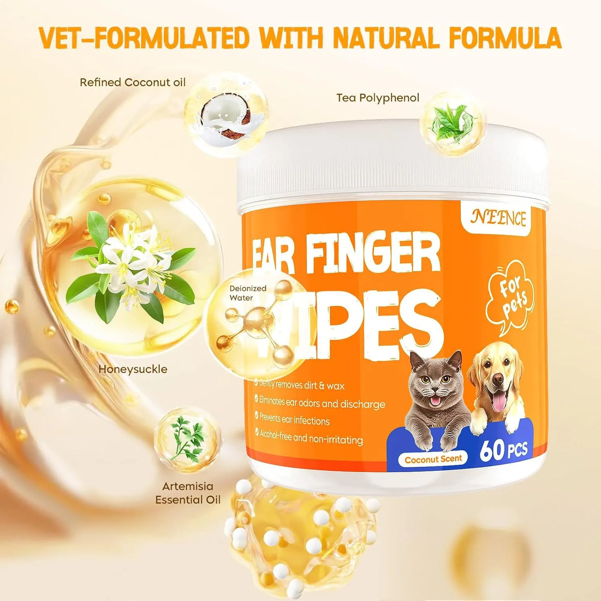 NEENCE - NEENCE Ear Finger Wipes for Dogs & Cats Coconut Scent 60 Toallitas - The Red Vitamin MX - Cuidado Del Oído De Perros - {{ shop.shopifyCountryName }}