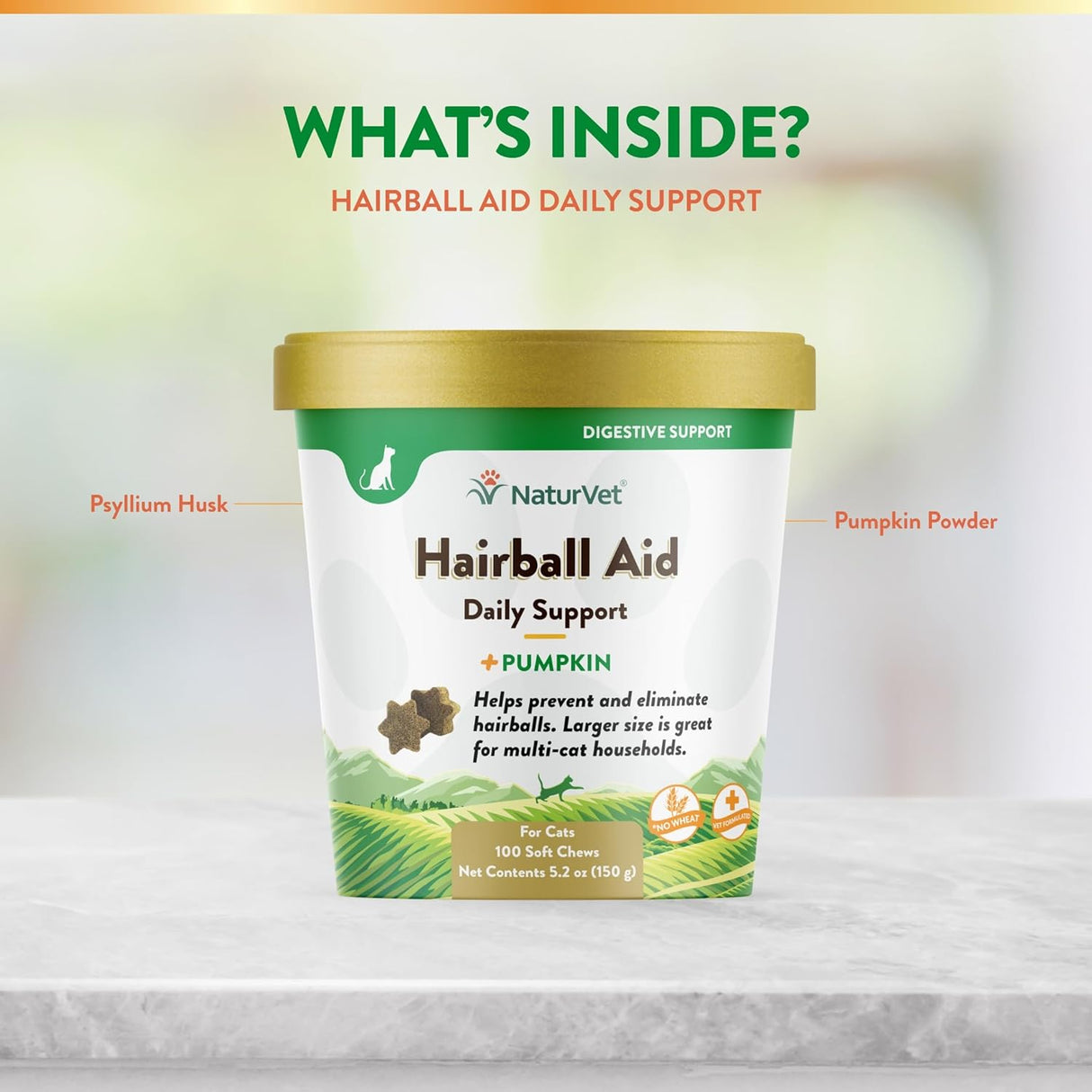 NaturVet Hairball Aid Supplement for Cats 100 Masticables