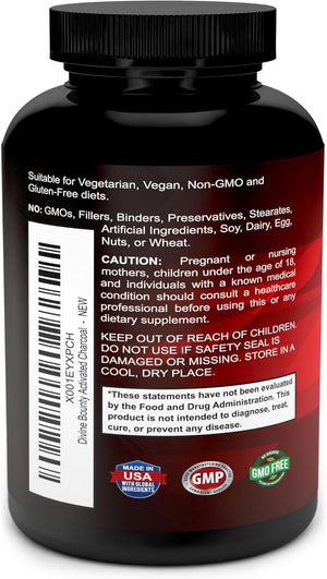 Divine Bounty Organic Activated Charcoal 600Mg. 90 Capsulas