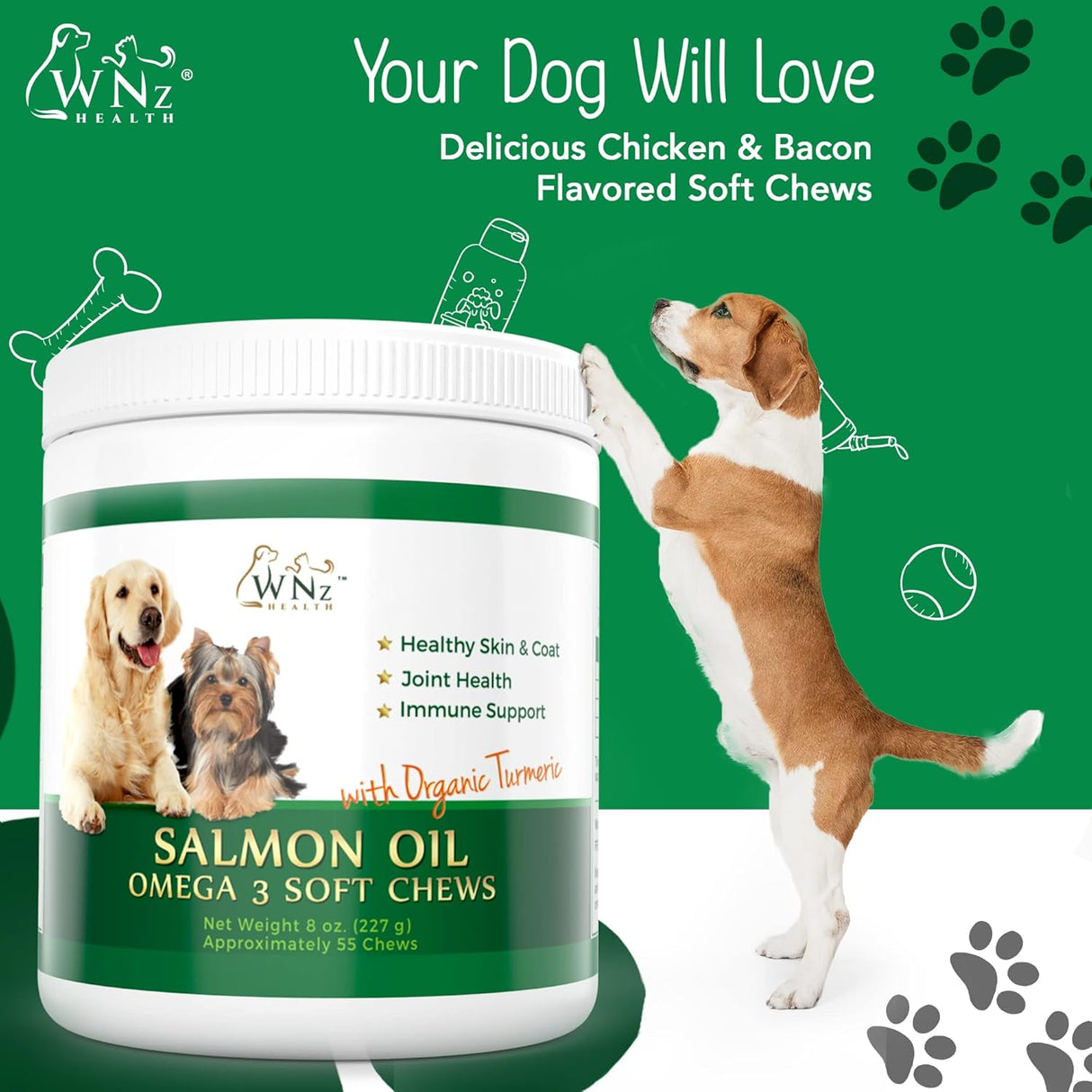 WNz Health Omega 3 Skin and Coat Chews for Dogs 55 Masticables