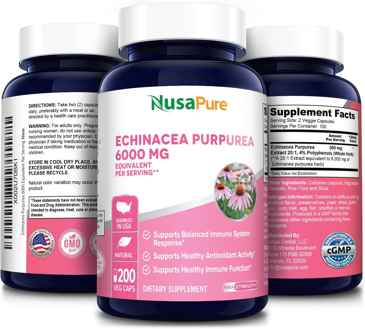 NusaPure Echinacea Extract 6000Mg. 200 Capsulas