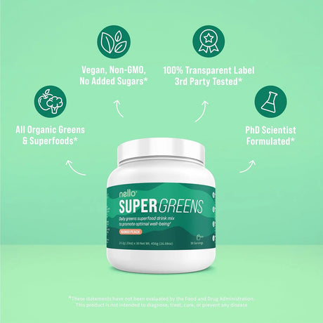 NELLO - Nello Supergreens 30 Servicios Mango Peach 456Gr. - The Red Vitamin MX - Suplementos Alimenticios - {{ shop.shopifyCountryName }}
