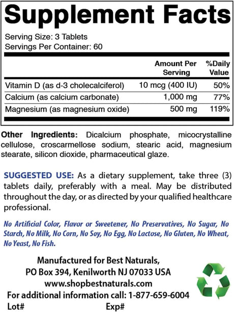 BEST NATURALS - Best Naturals Calcium Magnesium with Vitamin D3 180 Tabletas 2 Pack - The Red Vitamin MX - Suplementos Alimenticios - {{ shop.shopifyCountryName }}