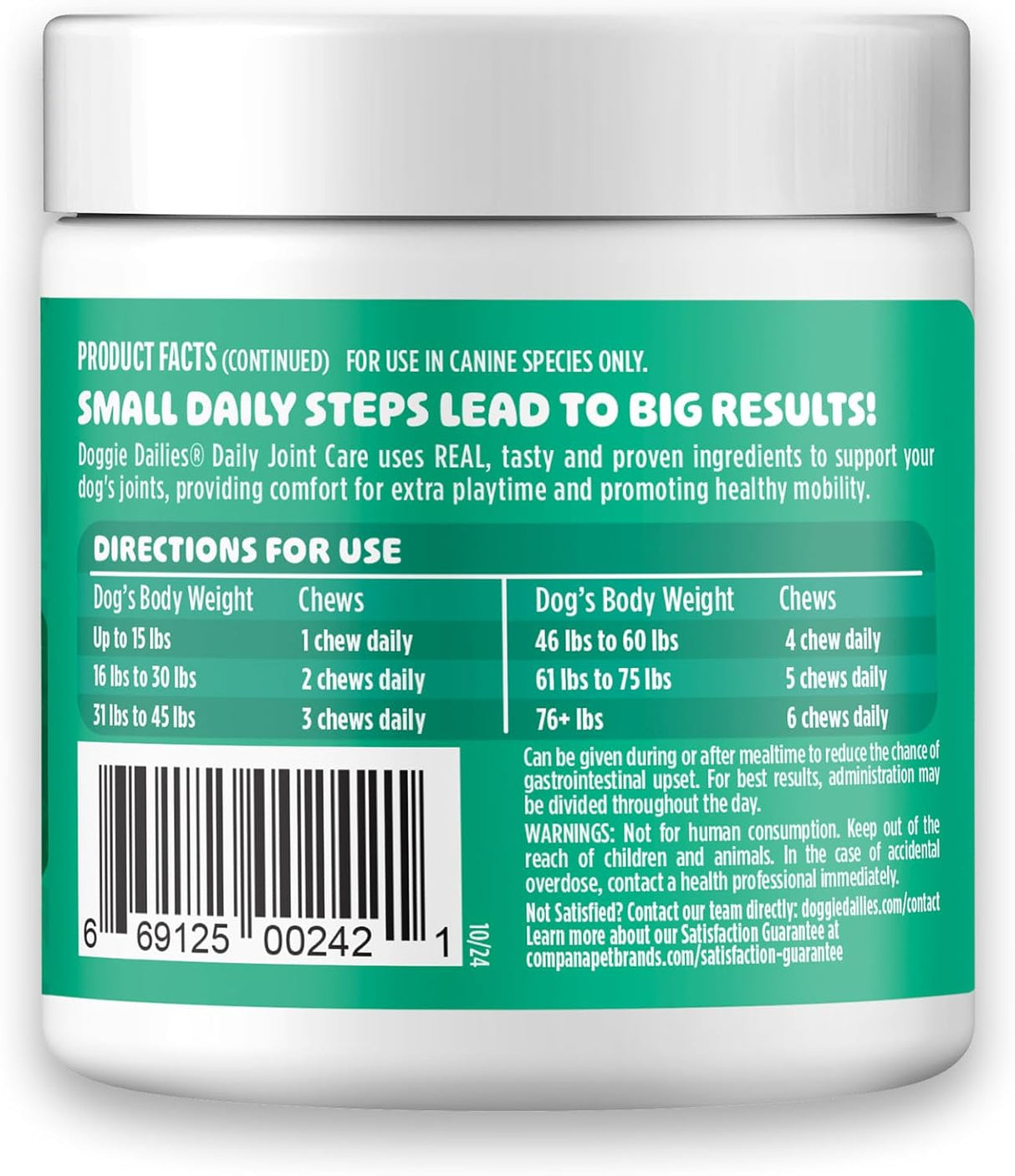 Doggie Dailies Daily Joint Care Glucosamine for Dogs Chicken 120 Masticables