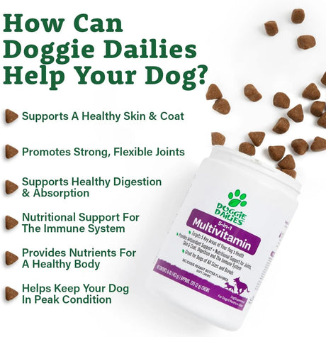 DOGGIE DAILIES - Doggie Dailies 5 in 1 Multivitamin for Dogs Peanut Butter 225 Masticables - The Red Vitamin MX - Multivitamínicos Para Perros - {{ shop.shopifyCountryName }}