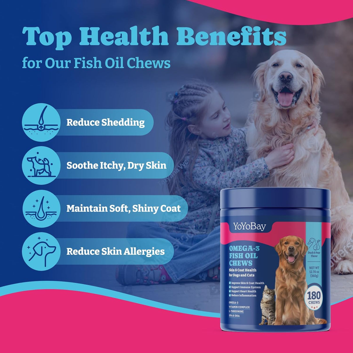 YoYoBay Omega 3 Fish Oil for Dogs 180 Masticables