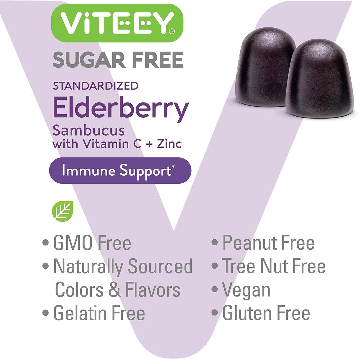 Viteey Sambucus Black Elderberry Sugar Free Gummies 120 Gomitas