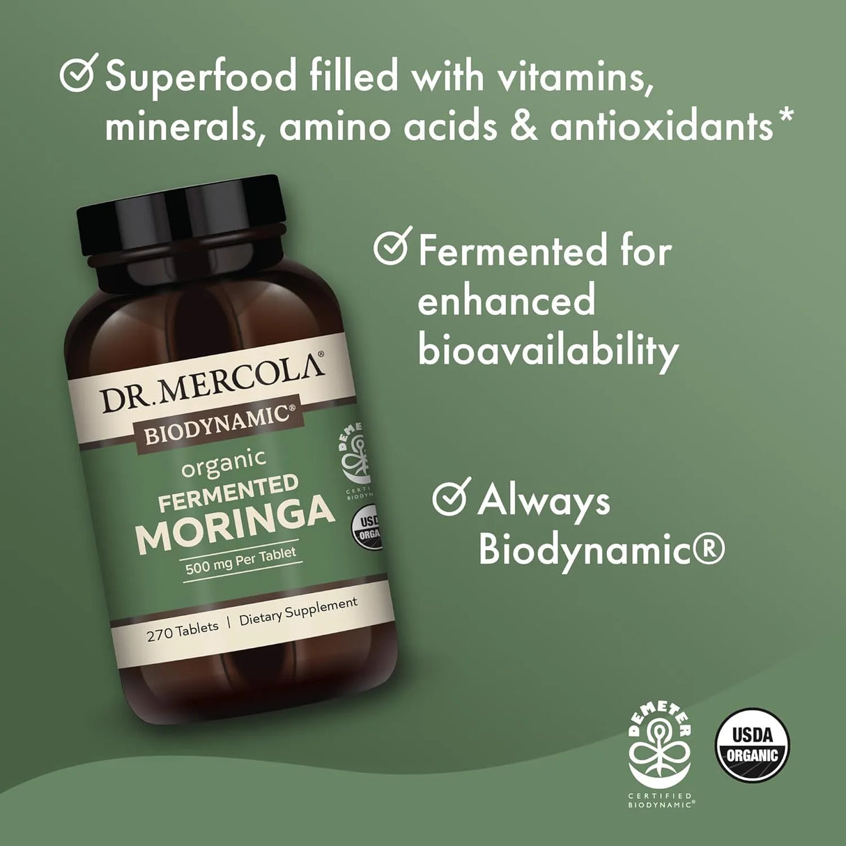 DR MERCOLA - Dr. Mercola Biodynamic Organic Fermented Moringa 270 Tabletas - The Red Vitamin MX - Suplementos Alimenticios - {{ shop.shopifyCountryName }}