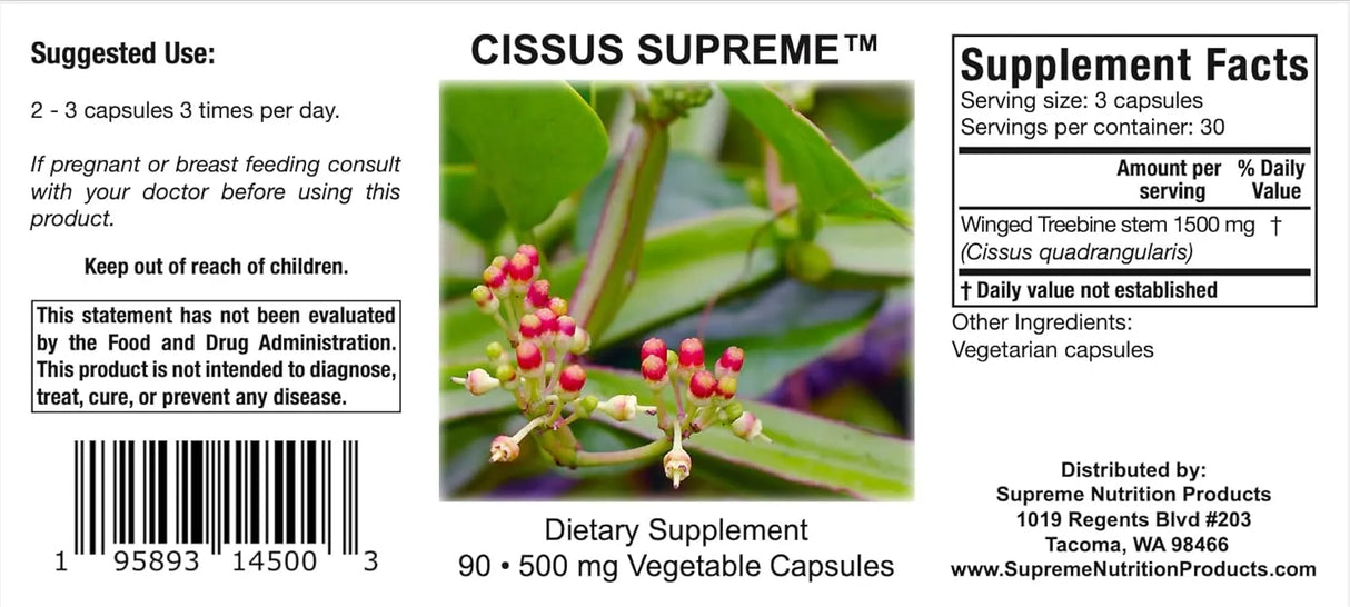 SUPREME NUTRITION - Supreme Nutrition Cissus Supreme 90 Capsulas - The Red Vitamin MX - Suplementos Alimenticios - {{ shop.shopifyCountryName }}