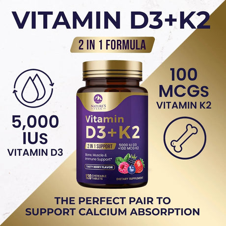 NATURE´S PEAK - Nature's Peak Vitamin D3 5000IU Plus K2 120 Tabletas Masticables - The Red Vitamin MX - Suplementos Alimenticios - {{ shop.shopifyCountryName }}