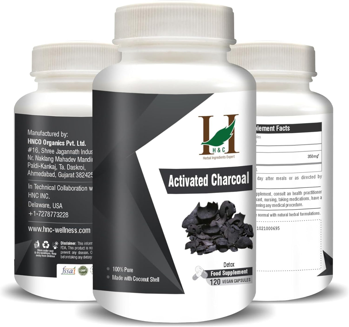 H&C HERBAL INGREDIENTS EXPERT Activated Charcoal 350Mg. 120 Capsulas