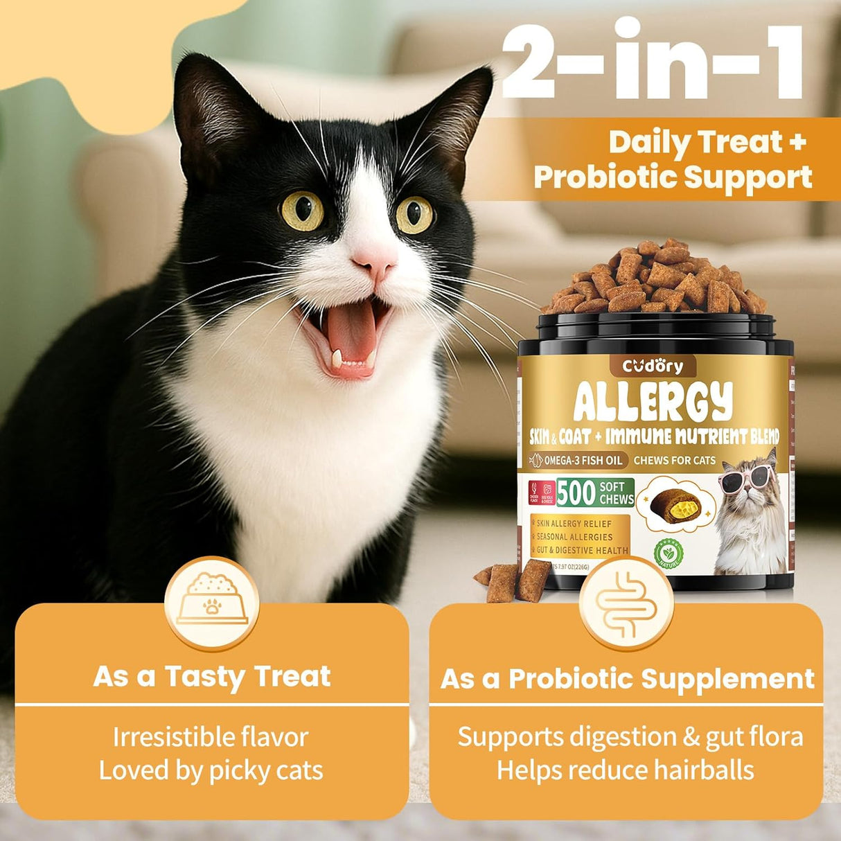 Cudory Cat Allergy Relief for Cats 500 Masticables