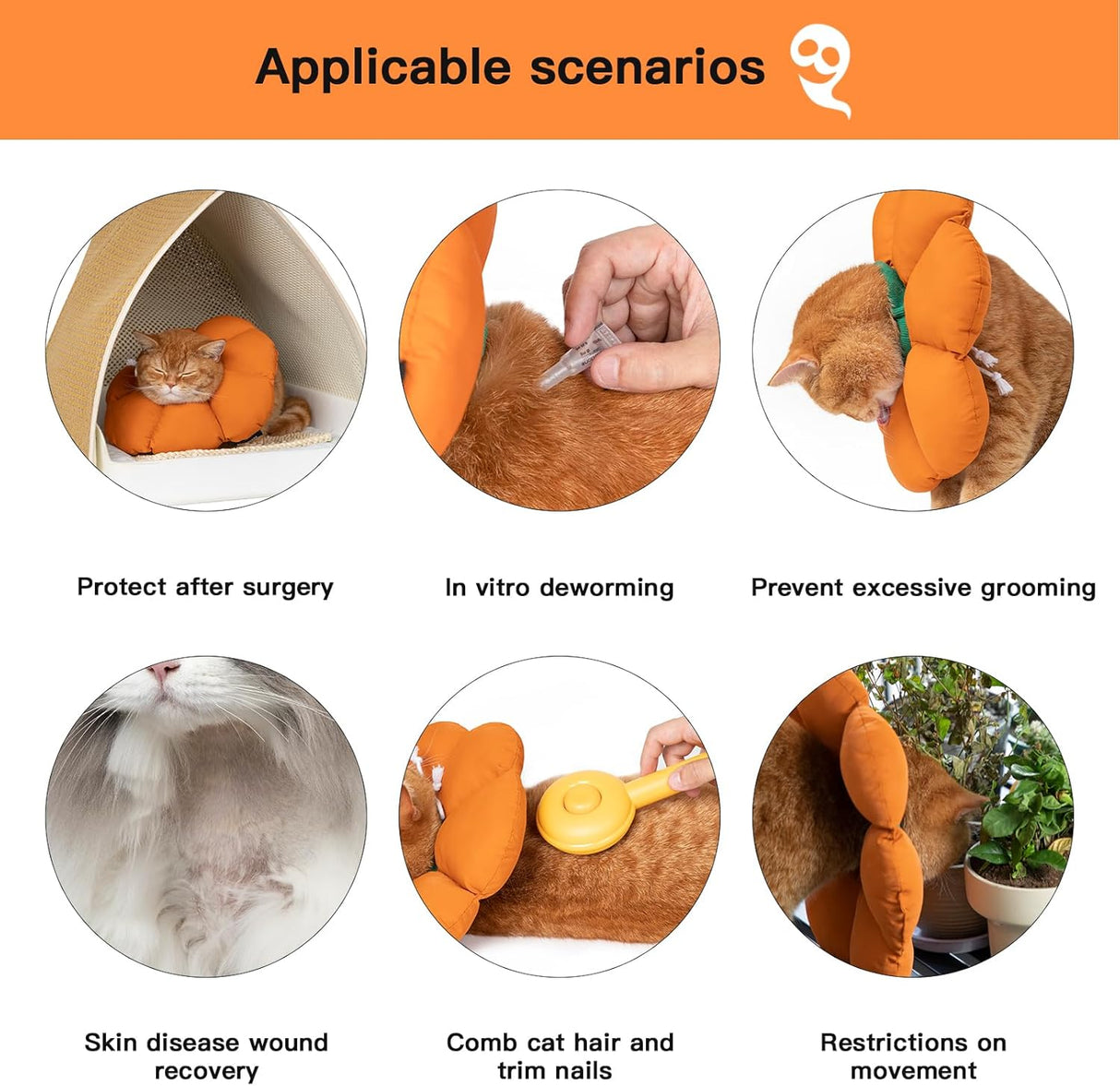 H HIDREAM Cat Cone Collar Orange Pumpkin Medium