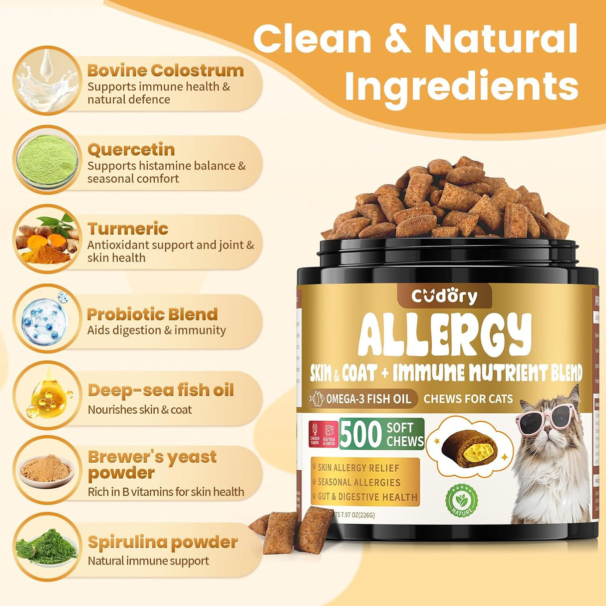 Cudory Cat Allergy Relief for Cats 500 Masticables