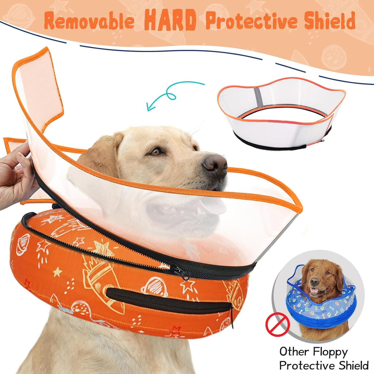 Toptakeit Elevated Inflatable Dog Cone Collar ORANGE XLARGE