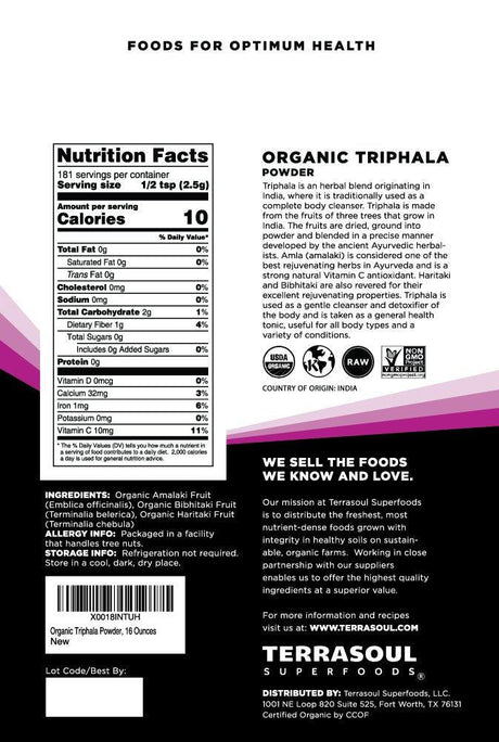 TERRASOUL SUPERFOODS - Terrasoul Superfoods Organic Triphala Powder 454Gr. - The Red Vitamin MX - Suplementos Alimenticios - {{ shop.shopifyCountryName }}