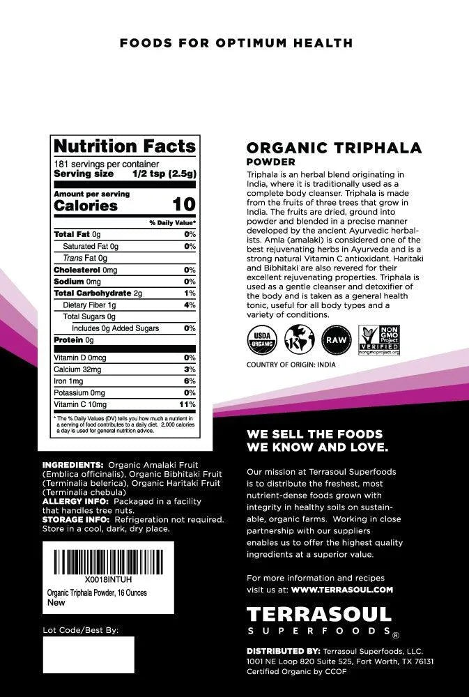 TERRASOUL SUPERFOODS - Terrasoul Superfoods Organic Triphala Powder 454Gr. 2 Pack - The Red Vitamin MX - Suplementos Alimenticios - {{ shop.shopifyCountryName }}