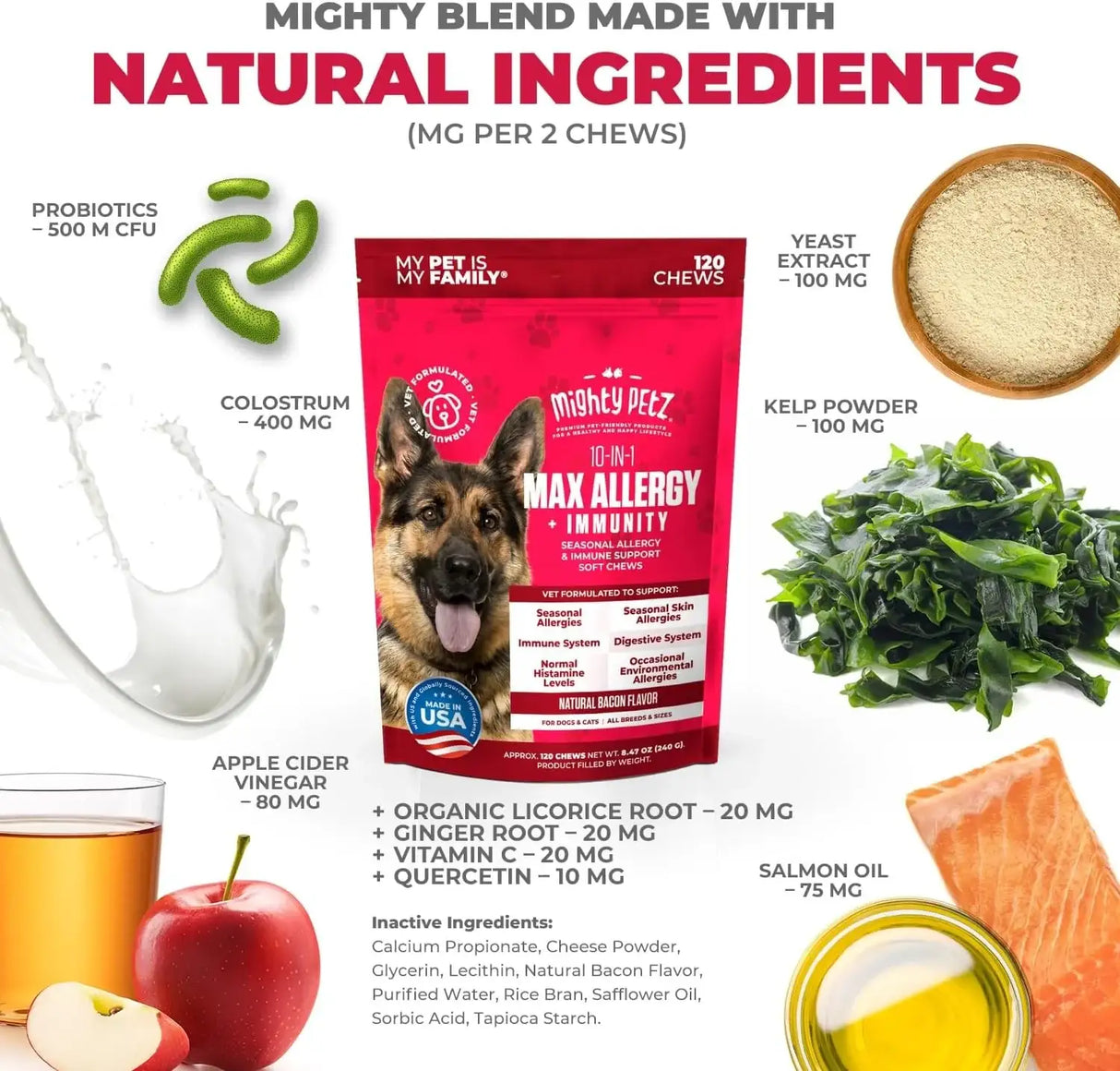 MIGHTY PETZ - Mighty Petz MAX Dog Allergy Relief Chews 120 Masticables - The Red Vitamin MX - Remedios Para La Picazón De Perros - {{ shop.shopifyCountryName }}