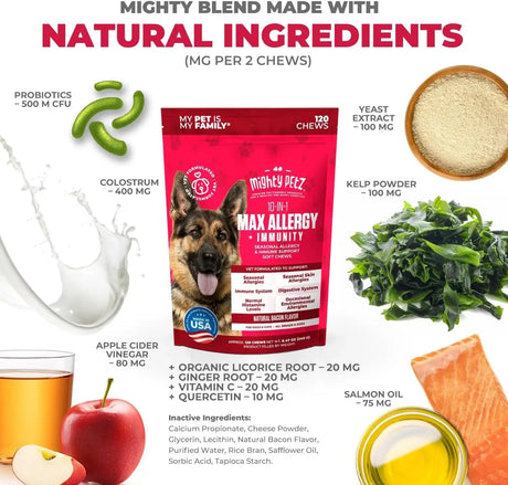 MIGHTY PETZ - Mighty Petz MAX Dog Allergy Relief Chews 120 Masticables - The Red Vitamin MX - Remedios Para La Picazón De Perros - {{ shop.shopifyCountryName }}