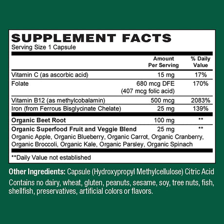 PLANTFUSION - PlantFusion Blood Support Iron with Vitamin C, Methyl B12, Folate 60 Capsulas - The Red Vitamin MX - Suplementos Alimenticios - {{ shop.shopifyCountryName }}