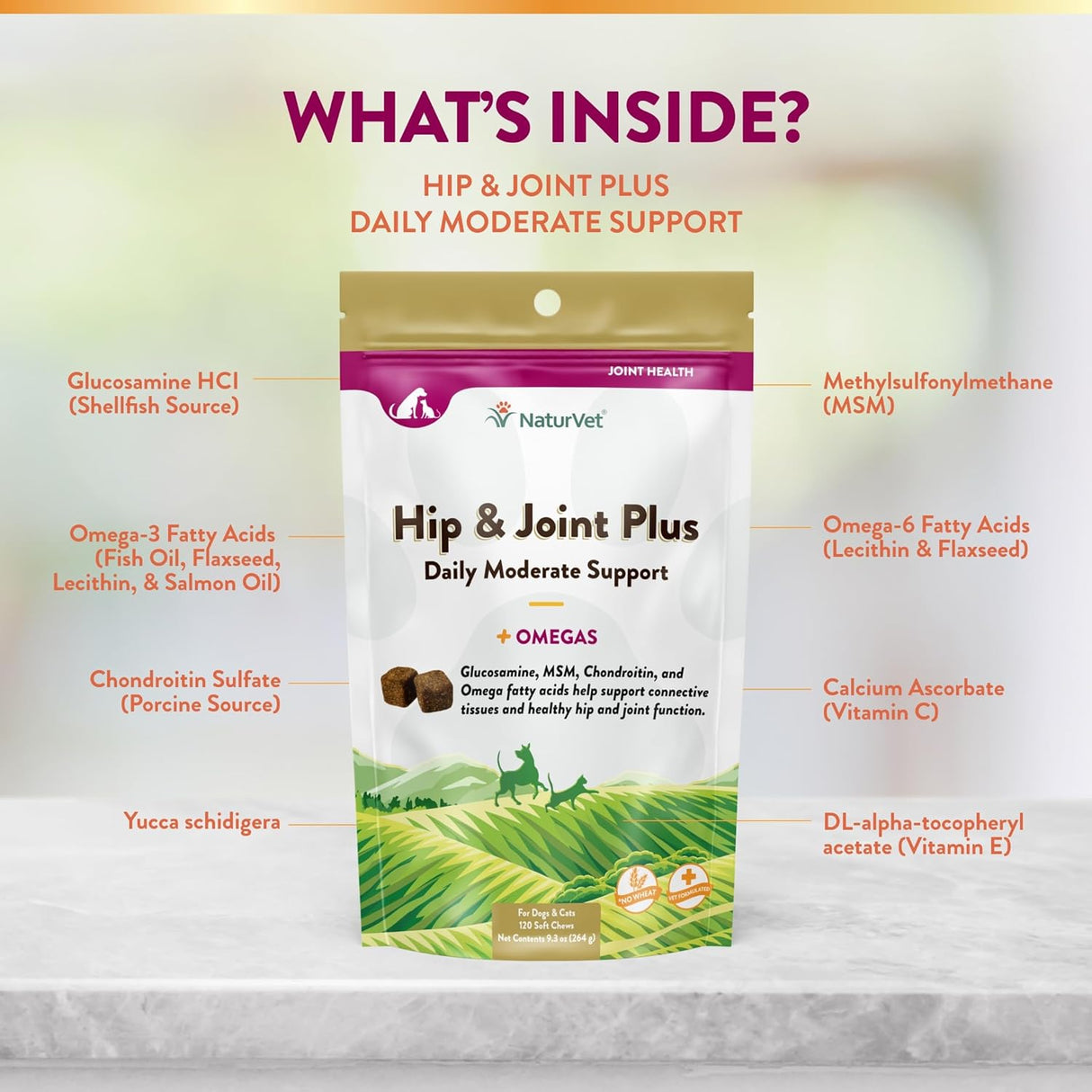 NaturVet Hip & Joint Plus 120 Masticables