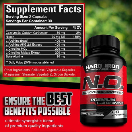 HARD IRON LABS - Hard Iron Labs N.O. Nitric Oxide Booster with L-Arginine, L-Citrulline, Beta Alanine, AAKG 60 Capsulas - The Red Vitamin MX - Suplementos Alimenticios - {{ shop.shopifyCountryName }}