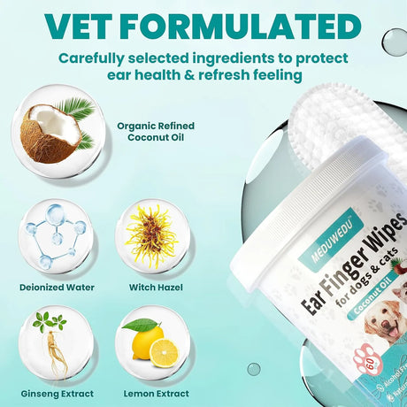 MEDUWEDU - MEDUWEDU Ear Cleaner Finger Wipes Coconut Scent 60 Toallitas - The Red Vitamin MX - Cuidado Del Oído De Perros - {{ shop.shopifyCountryName }}