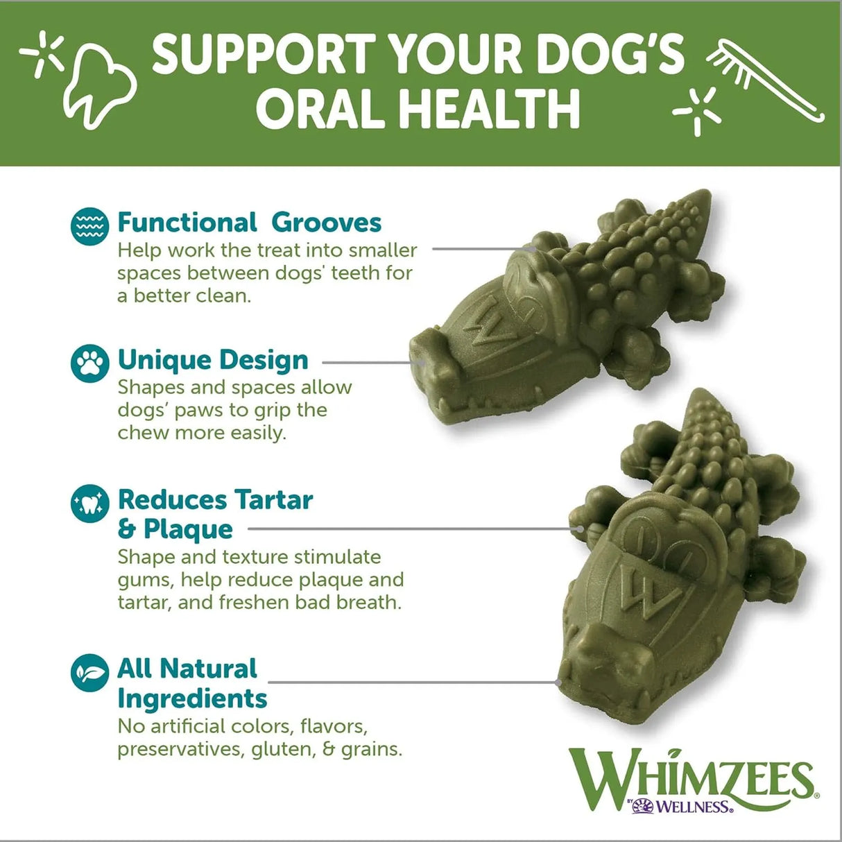 WELLNESS WHIMZEES - Whimzees Wellness Alligator Dog Dental Treats Large Size 6 Piezas - The Red Vitamin MX - Cuidado Dental Para Perros - {{ shop.shopifyCountryName }}