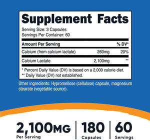 NUTRICOST - Nutricost Calcium Lactate 2,100Mg. 180 Capsulas - The Red Vitamin MX - Suplementos Alimenticios - {{ shop.shopifyCountryName }}