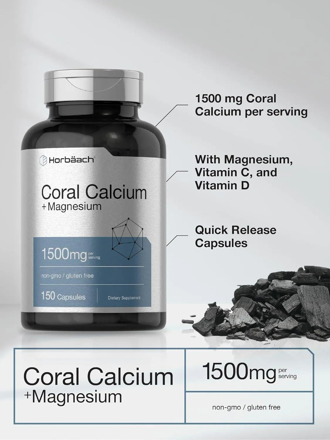 HORBAACH - Horbaach Coral Calcium Plus Magnesium 1500Mg. 150 Capsulas - The Red Vitamin MX - Suplementos Alimenticios - {{ shop.shopifyCountryName }}