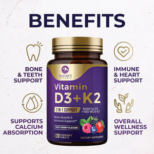 NATURE´S PEAK - Nature's Peak Vitamin D3 5000IU Plus K2 120 Tabletas Masticables - The Red Vitamin MX - Suplementos Alimenticios - {{ shop.shopifyCountryName }}